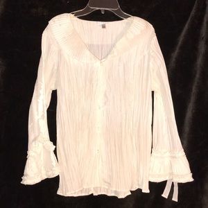 Ladies white button down  textured blouse